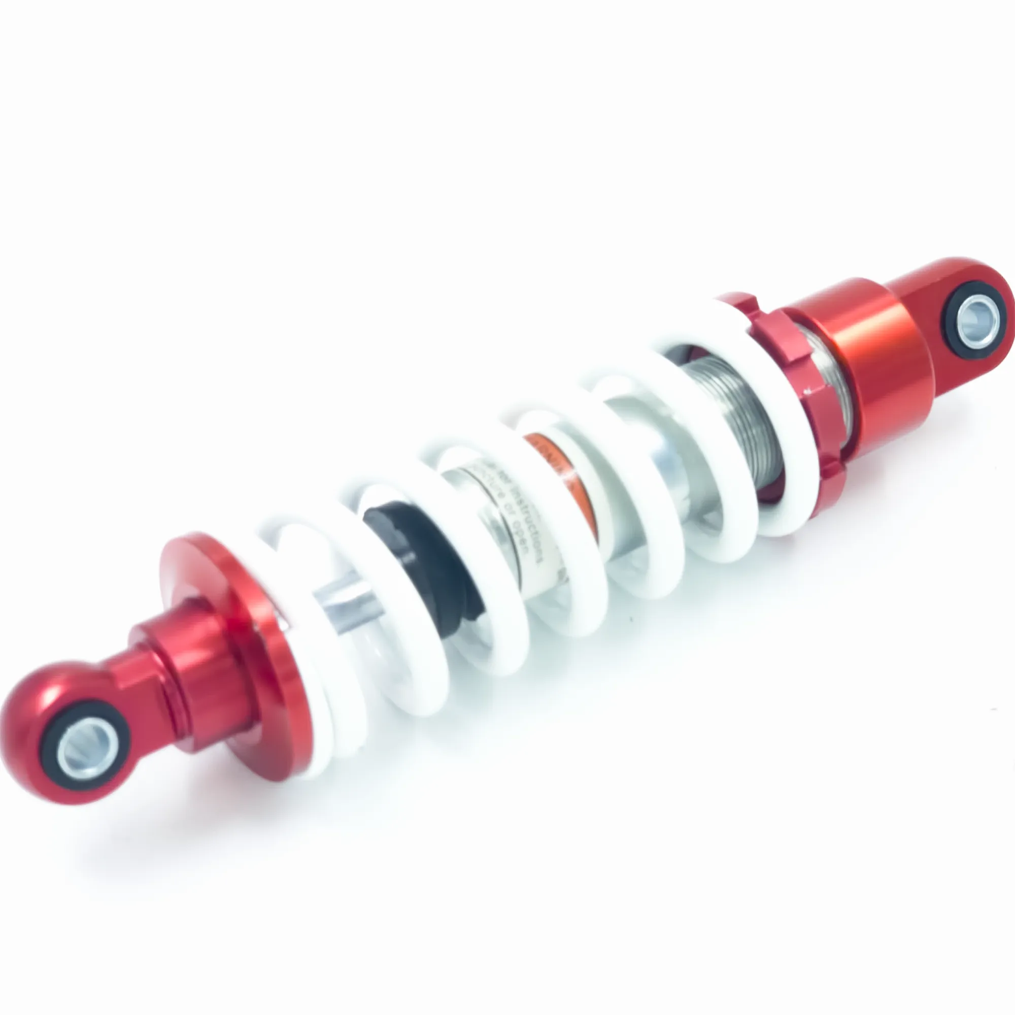 Close-up of 8mm coil spring, damper shaft, and bump stop on 260mm shock