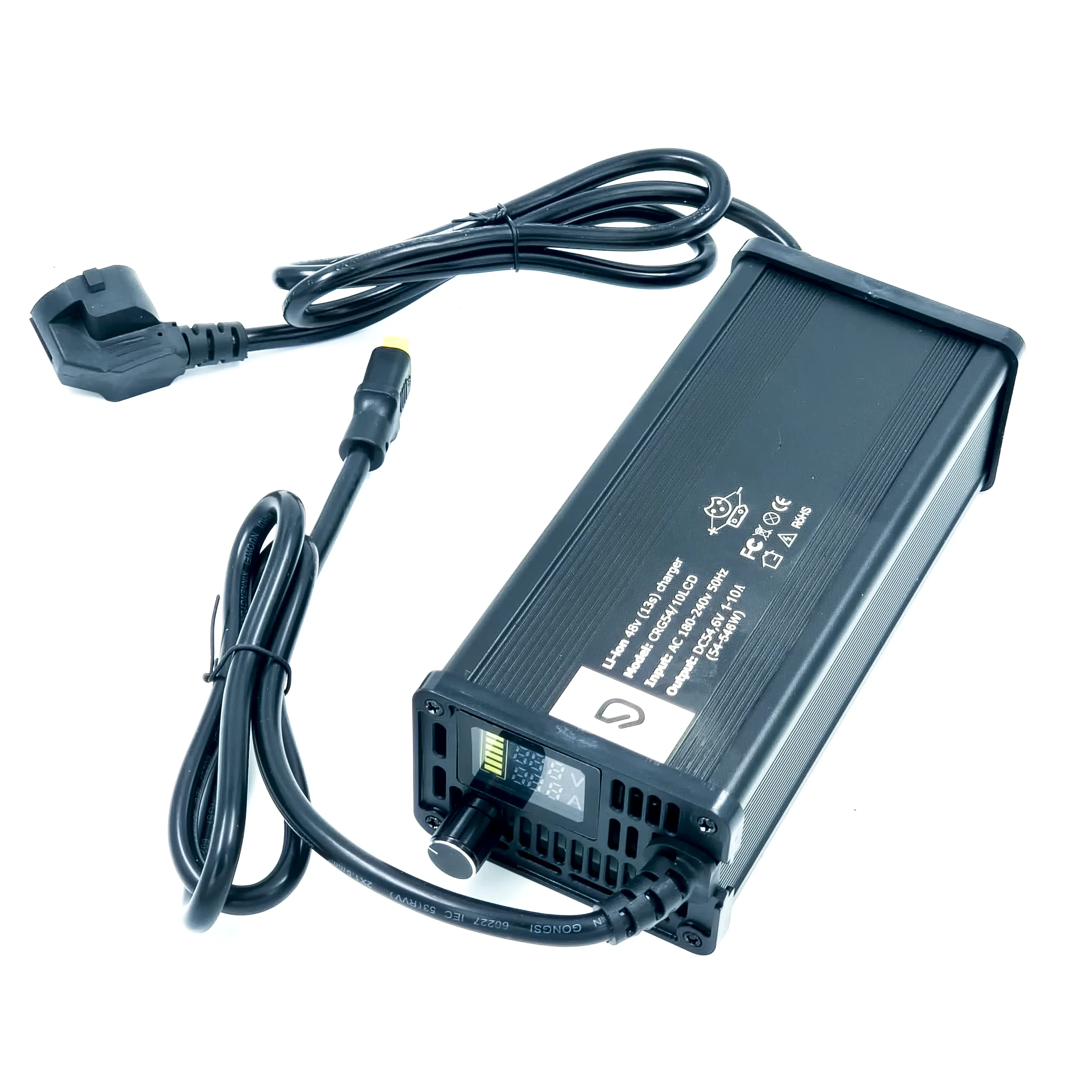Зарядний пристрій для Li-ion акумуляторів 48V (54.6V), 1-10A з LCD дисплеєм та регулюванням струму