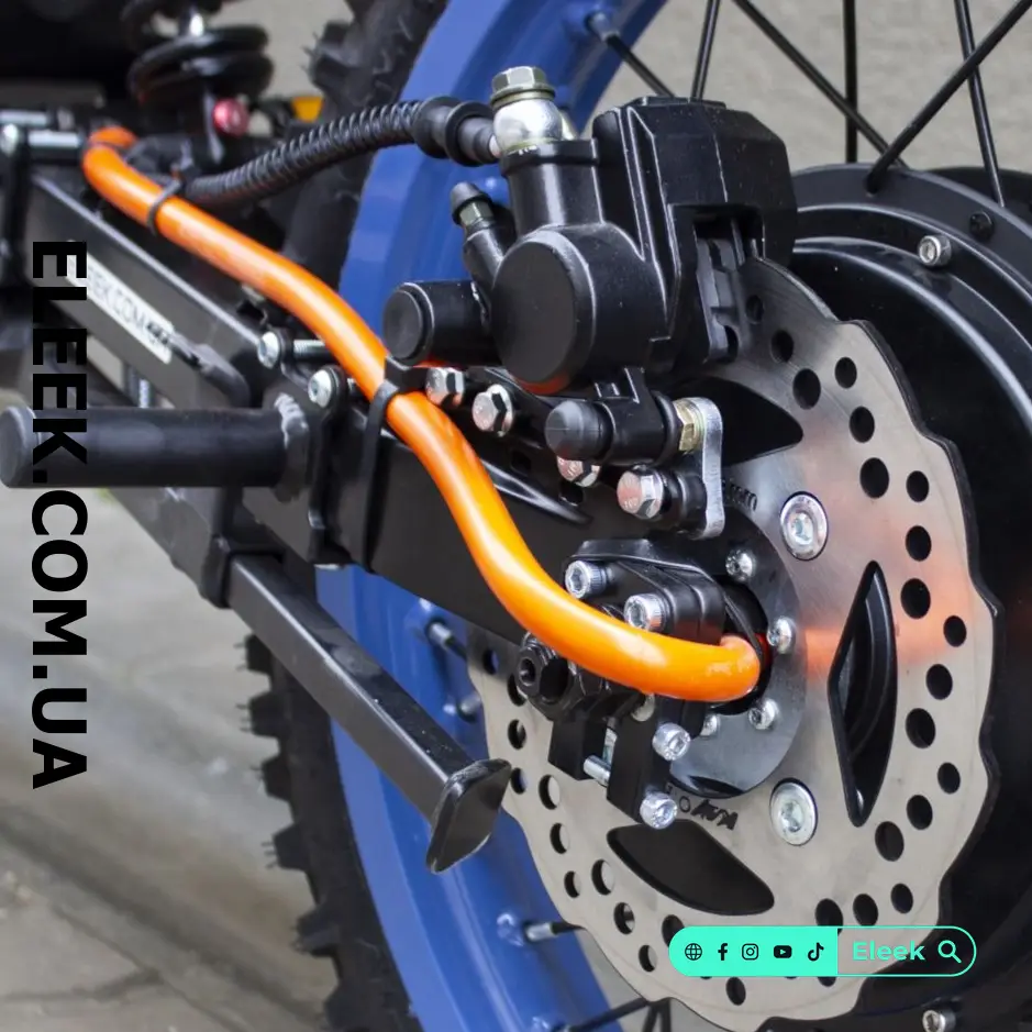 Brake pads installed on the brake system of an ELEEK electric bike