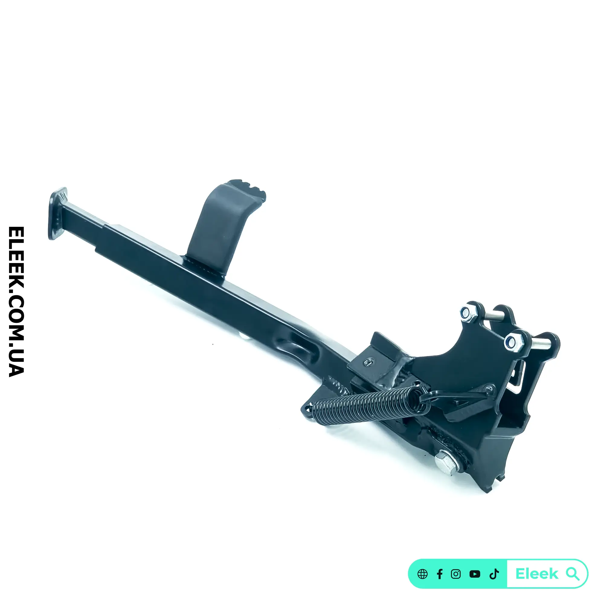 Side view of the reinforced steel ELEEK At-kick Z415 kickstand, showing the spring and mount mechanism